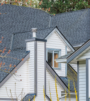 Close-up of newly installed roof shingles